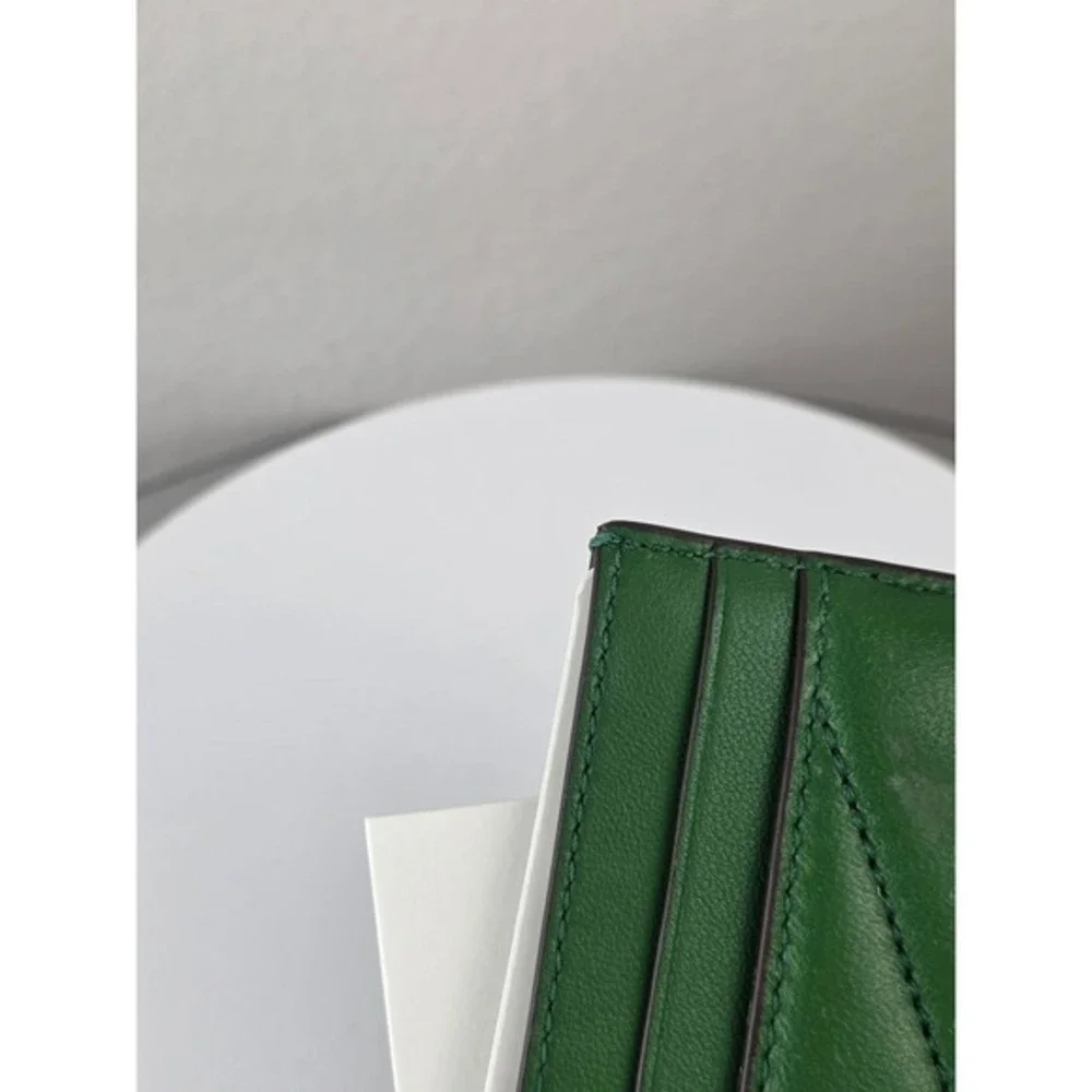 Tory Burch Kira Chevron Card Case Arugula Green Leather Quilted 56815 Brass Logo